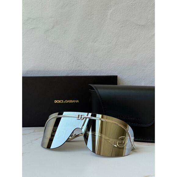 NEW Dolce Gabbana DG2320 Silver Mirror Shield Sunglasses $646